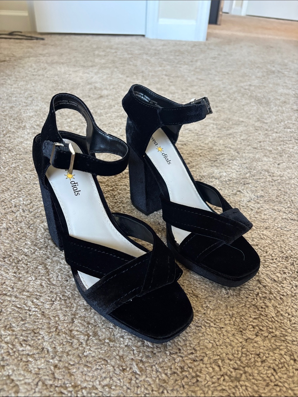 Black Velvet Block Heel
